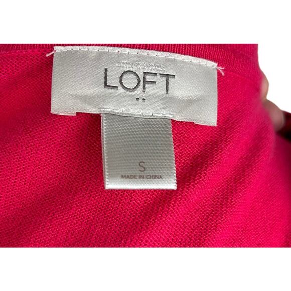 Loft Barbie Pink Cotton Cardigan Long Sleeve Lightweight Size S EUC - Picture 2 of 5